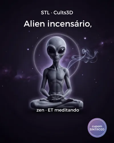 Arte de divulgação do alien incensário: ET sentado meditando, com fumaça de incenso