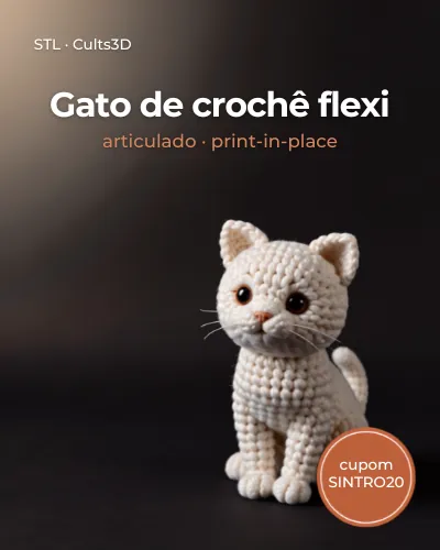Arte de divulgação do gato de crochê flexível articulado da Sintropico 3D